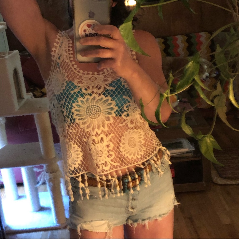 FOREVER 21 Sunflower Lace Doily Boho Tank Top Size S